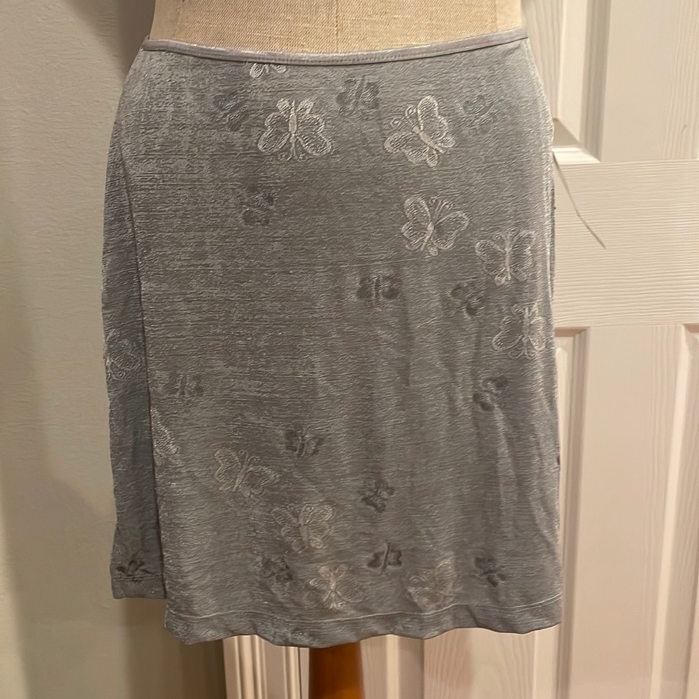 My Michelle skirt butterflies metallic gray stretch L